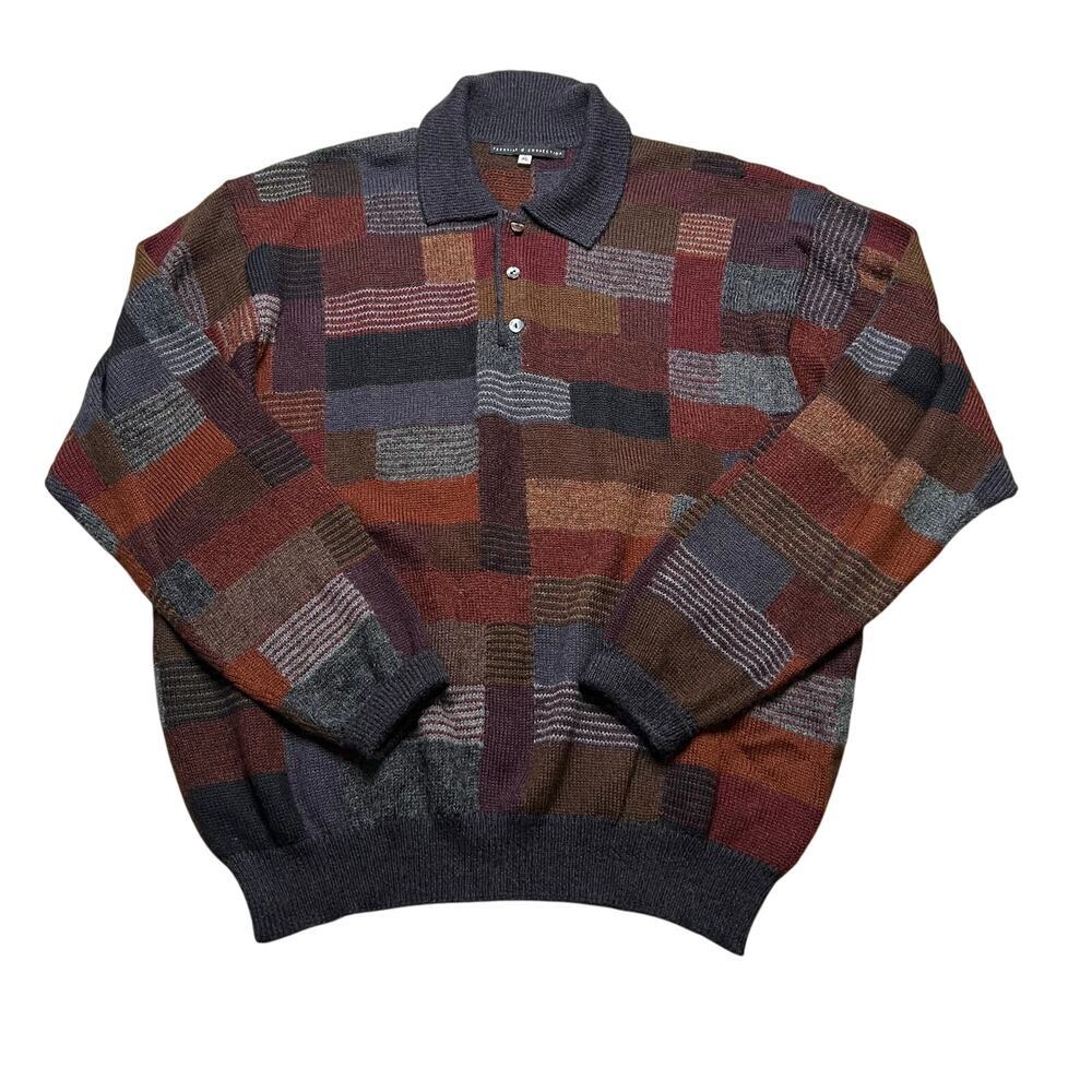 Peruvian‎ Connection Alpaca Knit Sweater Polo Patchwork XL Multicolor Men's